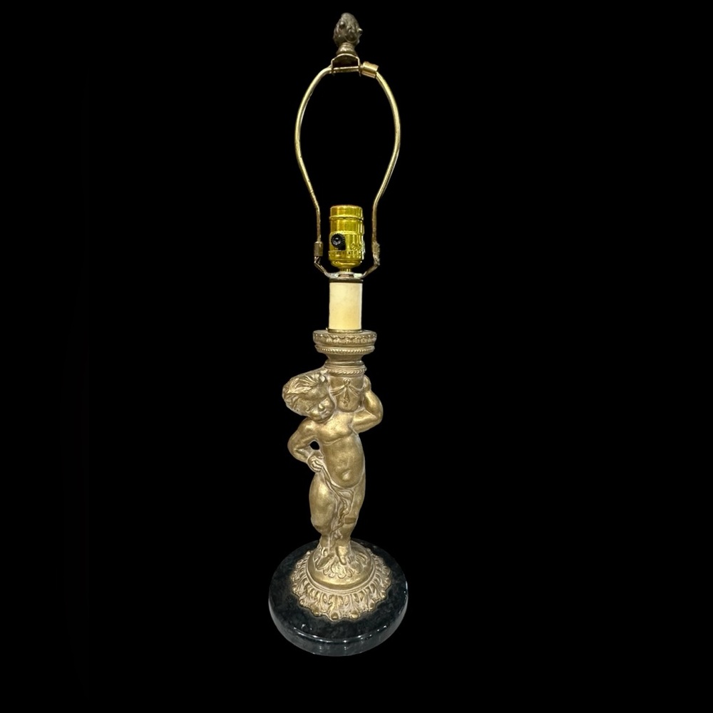Robert Abbey Cherub Marble Boudoir Lamp Light Rococo Goldtone Ormolu Putti